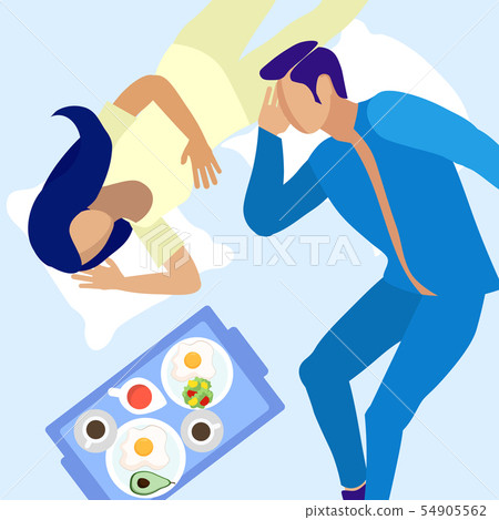 Romantic Happy Couple Having Breakfast in Bed 54905562