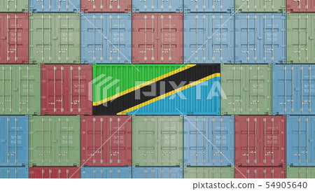 Container with flag of Tanzania. Tanzanian goods related conceptual 3D rendering Container with flag of Tanzania. Tanzanian goods related conceptual 3D rendering 54905640