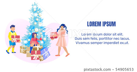 Children and Christmas Tree Cartoon Text Banner 54905653