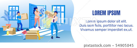 Moving into New House Family Cartoon Flat Banner Moving into New House Family Cartoon Flat Banner 54905845