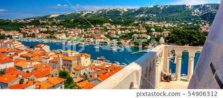 Town Rab on Croatian island from above Town Rab on Croatian island from above 54906312