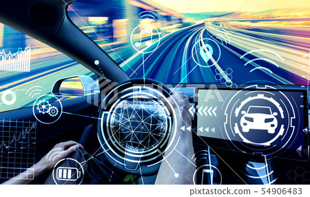 Person driving a new electric vehicle 54906483