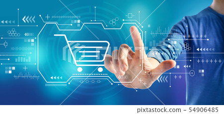 Online shopping theme with a man 54906485