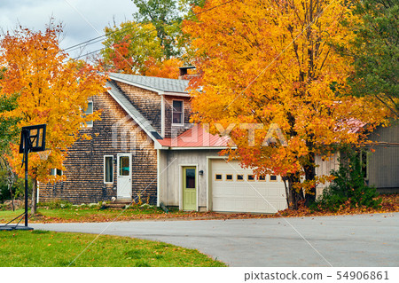Driveway at suburban neighborhood, Maine, USA. 54906861