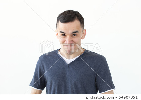 Expression and gesture concept - Portrait of angry man on white background 54907351