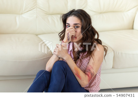 Victim, abuse and domestic violence - Woman crying, suffering domestic violence 54907431