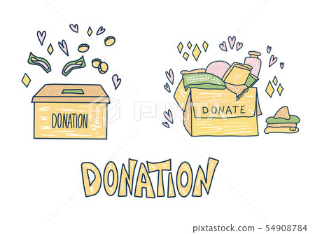 Vector donation box with lettering and decor.  54908784