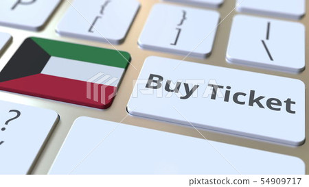 BUY TICKET text and flag of Kuwait on the buttons on the computer keyboard. Travel related BUY TICKET text and flag of Kuwait on the buttons on the computer keyboard. Travel related 54909717