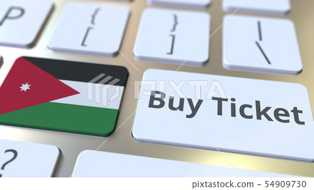 BUY TICKET text and flag of Jordan on the buttons on the computer keyboard. Travel related BUY TICKET text and flag of Jordan on the buttons on the computer keyboard. Travel related 54909730