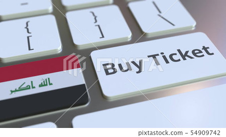 BUY TICKET text and flag of Iraq on the buttons on the computer keyboard. Travel related conceptual BUY TICKET text and flag of Iraq on the buttons on the computer keyboard. Travel related conceptual 54909742