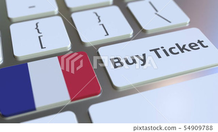 BUY TICKET text and flag of France on the buttons on the computer keyboard. Travel related BUY TICKET text and flag of France on the buttons on the computer keyboard. Travel related 54909788