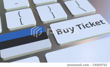 BUY TICKET text and flag of Estonia on the buttons on the computer keyboard. Travel related BUY TICKET text and flag of Estonia on the buttons on the computer keyboard. Travel related 54909791