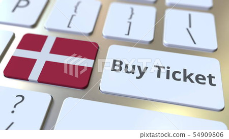 BUY TICKET text and flag of Denmark on the buttons on the computer keyboard. Travel related BUY TICKET text and flag of Denmark on the buttons on the computer keyboard. Travel related 54909806