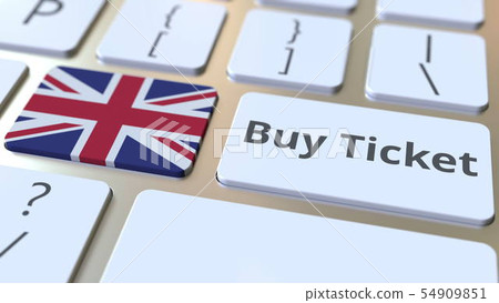BUY TICKET text and flag of Great Britain on the buttons on the computer keyboard. Travel related BUY TICKET text and flag of Great Britain on the buttons on the computer keyboard. Travel related 54909851