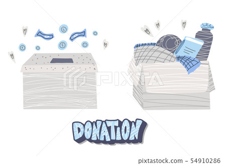 Vector donation box with lettering and decor.  54910286