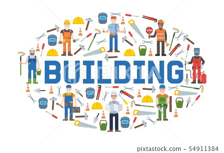 Building service tools banner vector illustration. Home repair. Construction equipment. Hand 54911384