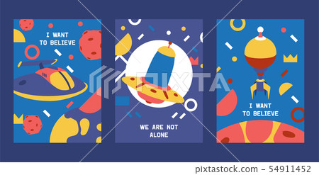 Spaceships in cosmos with planets set of posters, cards vector illustration. Travel to new planets Spaceships in cosmos with planets set of posters, cards vector illustration. Travel to new planets 54911452
