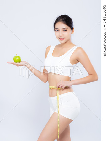 Beautiful asian woman diet and slim with measuring Beautiful asian woman diet and slim with measuring 54911605