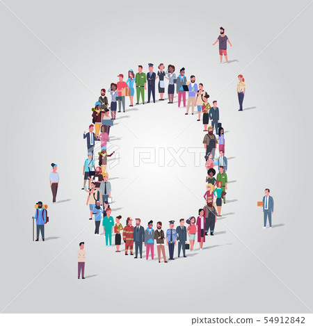 big people crowd gathering in shape letter O different occupation employees group standing together 54912842