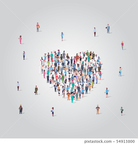 people crowd gathering in heart icon shape social media community add to favorite love concept 54913800