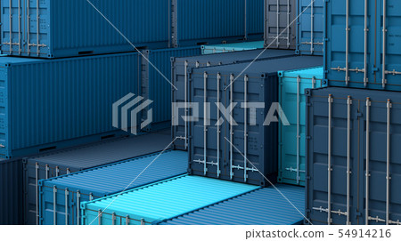 Stack of blue containers box, Cargo freight ship Stack of blue containers box, Cargo freight ship 54914216