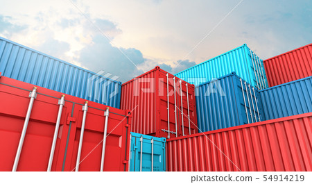 Stack of containers box, Cargo freight ship for 54914219
