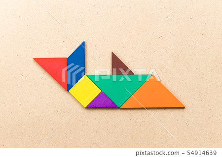 Color tangram puzzle in shark or whale shape Color tangram puzzle in shark or whale shape 54914639