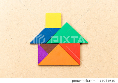 Color tangram puzzle in house or home shape Color tangram puzzle in house or home shape 54914640
