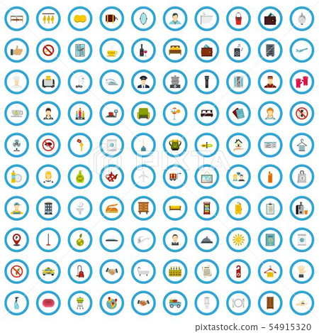 100 hotel icons set, flat style 54915320