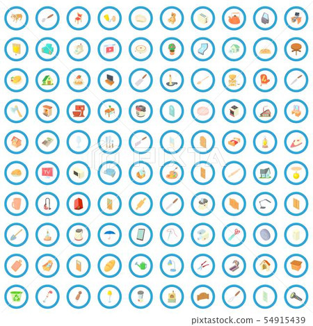 100 house icons set, cartoon style 54915439