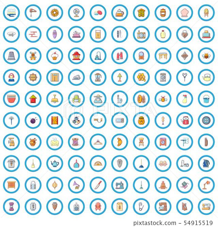 100 household icons set, cartoon style 54915519
