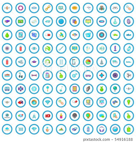 100 innovation icons set, cartoon style 54916188