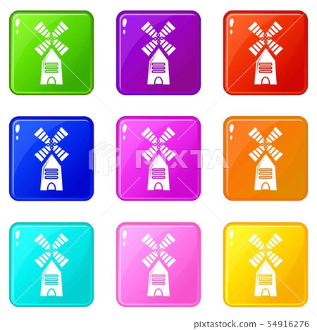 Farm windmill icons set 9 color collection 54916276