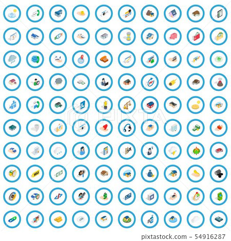 100 insurance icons set, isometric 3d style 54916287