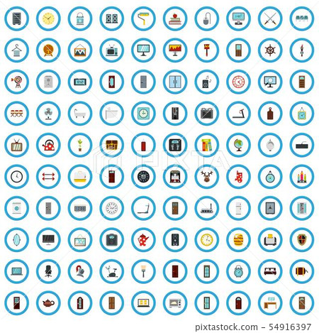 100 interior icons set, flat style 100 interior icons set, flat style 54916397