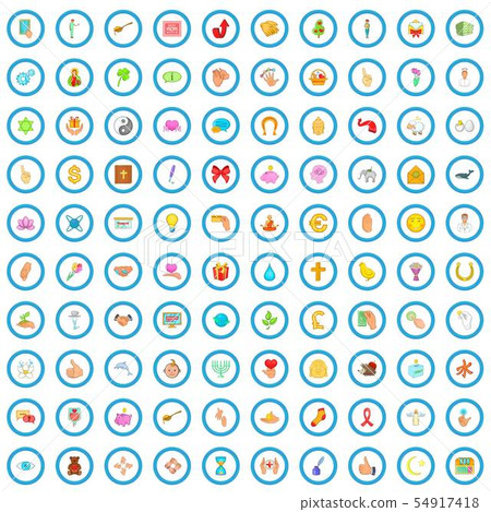 100 kindness icons set, cartoon style 54917418