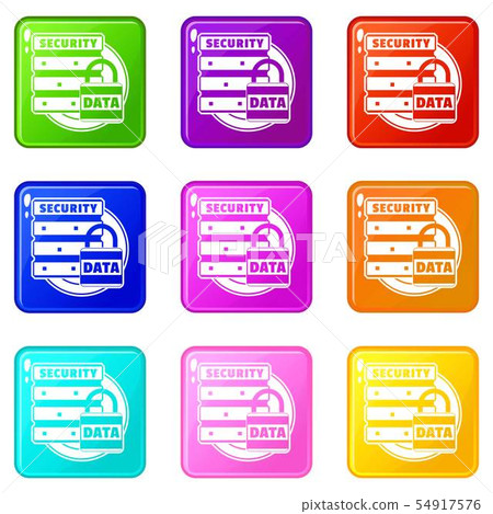 Lock data security icons set 9 color collection Lock data security icons set 9 color collection 54917576