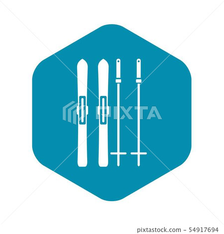 Skis and ski poles icon, simple style Skis and ski poles icon, simple style 54917694