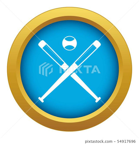 Crossed baseball bats and ball icon blue vector isolated 54917696