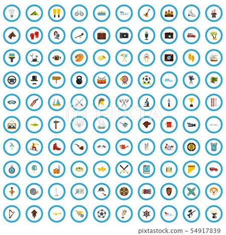 100 leisure icons set, flat style 100 leisure icons set, flat style 54917839