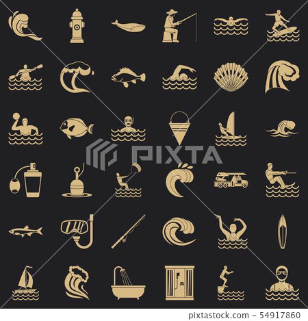 Sea water icons set, simple style Sea water icons set, simple style 54917860