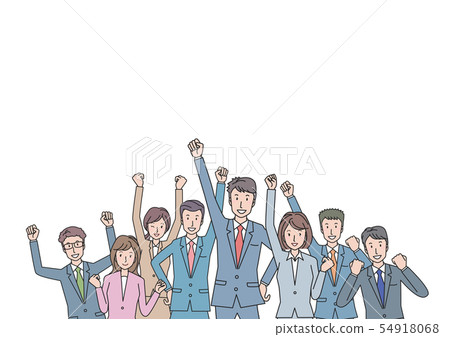 Office workers gathering at guts pose 54918068