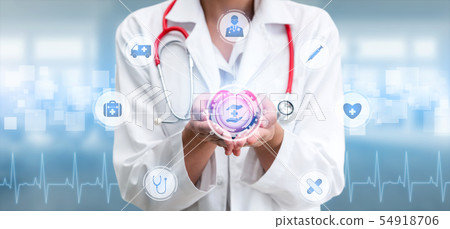Doctor with Medical Healthcare Graphic in Hospital Doctor with Medical Healthcare Graphic in Hospital 54918706