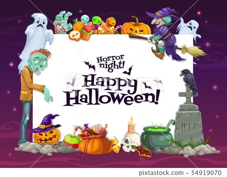 Halloween ghosts, pumpkings, witch and zombie 54919070