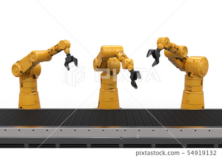robot arm with conveyor line robot arm with conveyor line 54919132