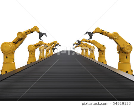 robot arm with conveyor line robot arm with conveyor line 54919133