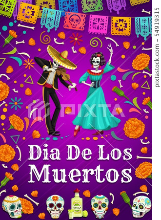 Day of Dead in Mexico, dancing woman man skeletons Day of Dead in Mexico, dancing woman man skeletons 54919315