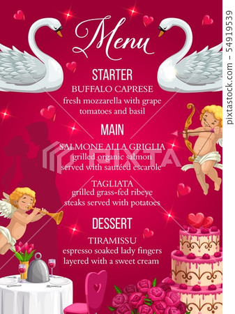 Wedding day menu template. Starter, main, desserts 54919539