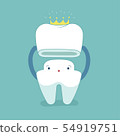 Dental crown, tooth put in crown, dental cartoon c 54919751