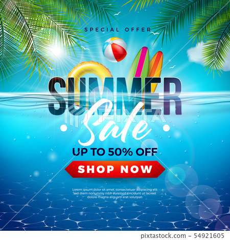 Summer Sale Design with Beach Holiday Elements... - Stock Illustration ...